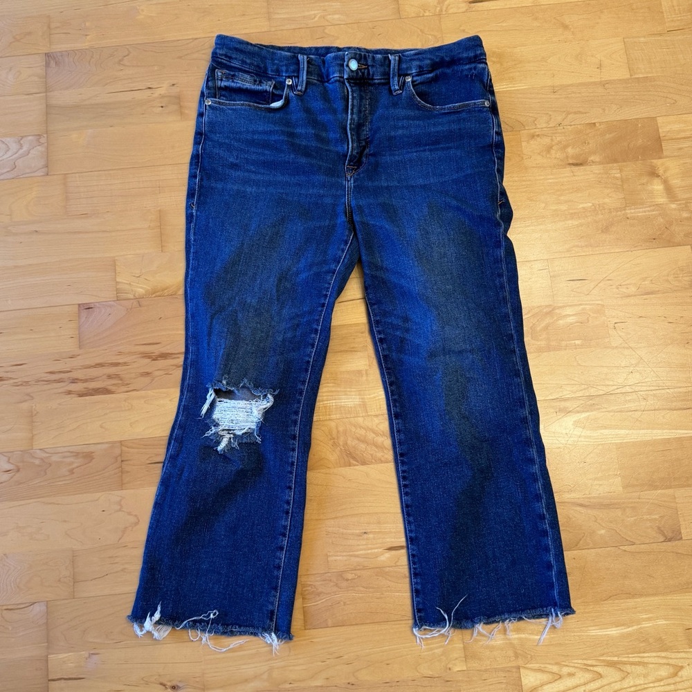 Good American| Good Legs Ripped Crop| Mini Bootcut Jeans size 14